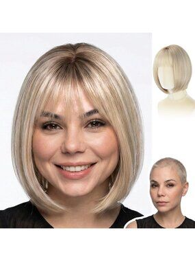 Women's Ashy Blonde 12 Inch Heat Resistant Realistic Short Blonde Wig Bangs